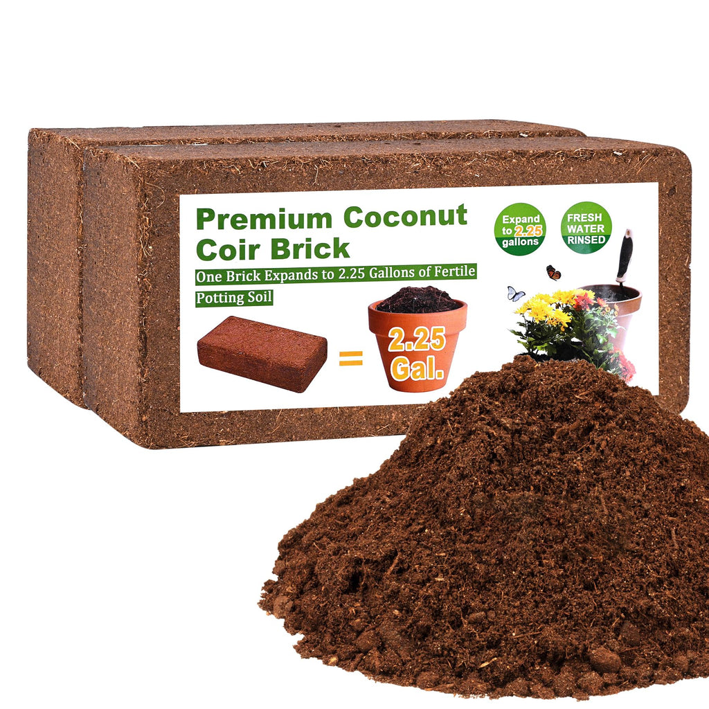Organic Coco Coir 2 Pcs Compressed Coconut Coir Bricks Coconut Fiber Husk Substrate Mulch Coconut Bark Core Growing Medium Peat Moss Soil High Nutrition for Plants Gardening Seed Starting Soil Mix