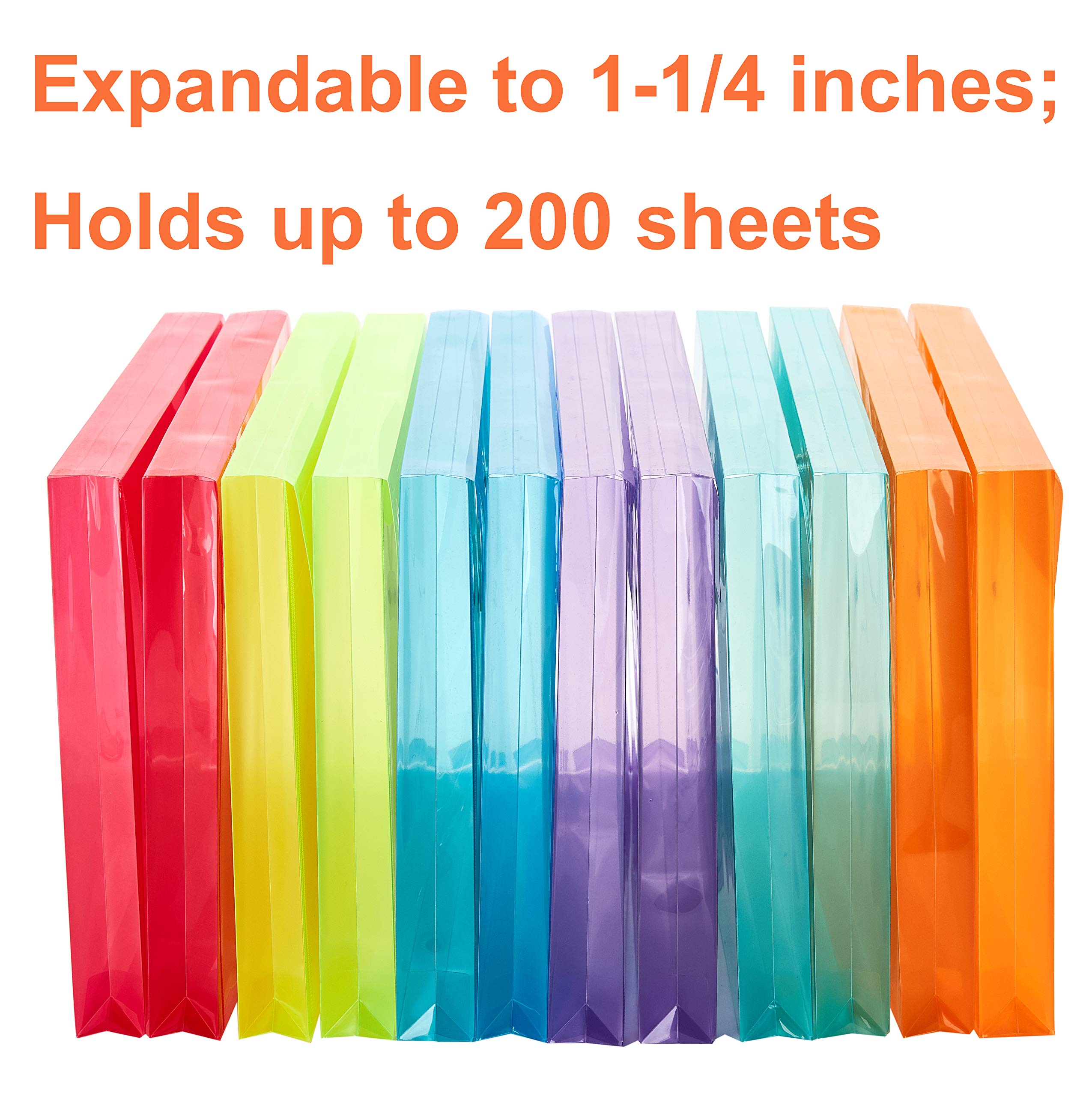 FANWU Plastic Legal Size Envelopes with String Tie Closure, 1-1/4" Expansion, Side Load, Clear File Folders Poly Project Paper Documents Organizer for Office School Home (Assorted Colors -12 P)