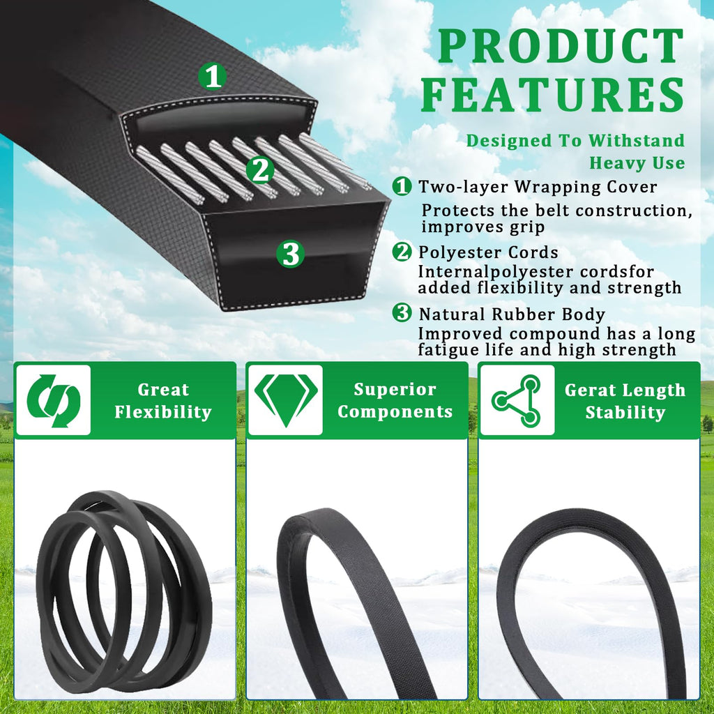 Podoy GX20072 Mower Deck Belt Replacement for John Deere 42 inch Deck L100 L110 LA100 LA115 D110 D105 E100 S100, 1/2" x 103.88" Heavy Duty Reinforced Rubber Lawn Mower Belt
