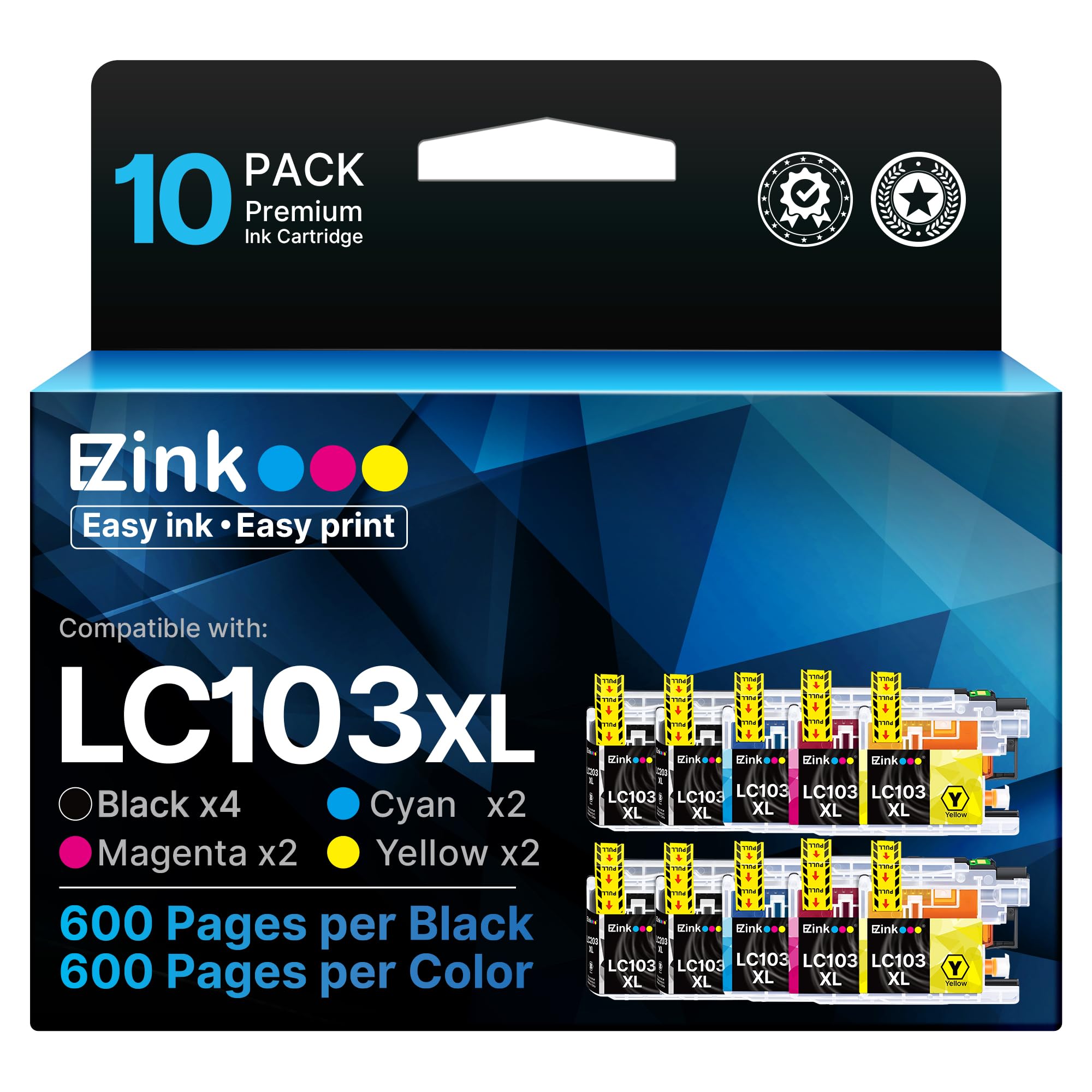 10 Pack E-Z Ink (Compatible Ink Cartridge Replacement for LC103XL Ink Cartridges LC103 XL LC103BK LC101 LC 103 to Use with MFC-J870DW MFC-J470DW MFC-J6920DW MFC-J6520DW MFC-J450DW