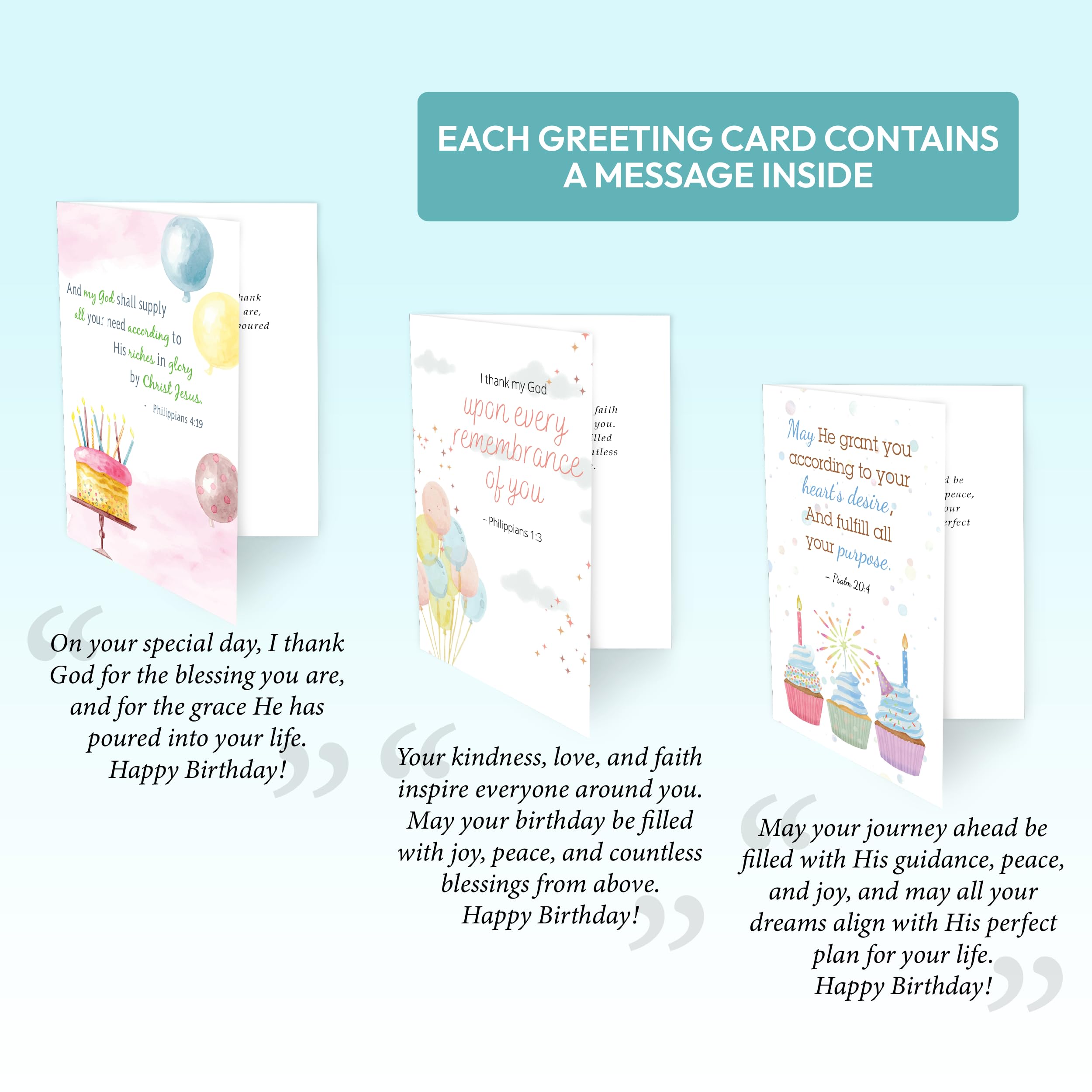 Only Zest 30 Pack Religious Birthday Cards with Envelopes – 4x6 Inspirational Christian Birthday Cards Bulk Set with Bible Verses for Women, Men, Kids