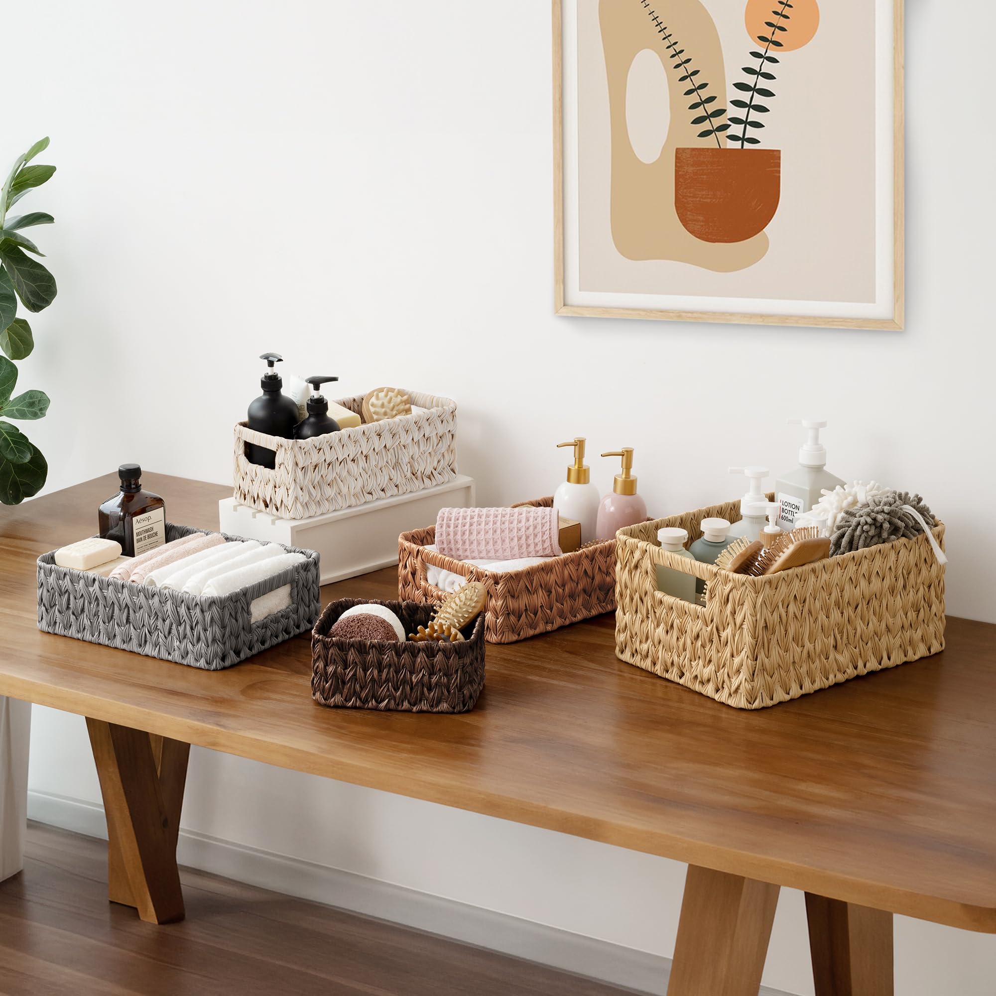 GRANNY SAYS Wicker Storage Baskets for Shelves, Pack of 3 Woven Baskets Storage Organization, 1 Large Wicker Basket and 2 Small Handwoven Baskets for Organizing, Panier Rangement Osier, Nature