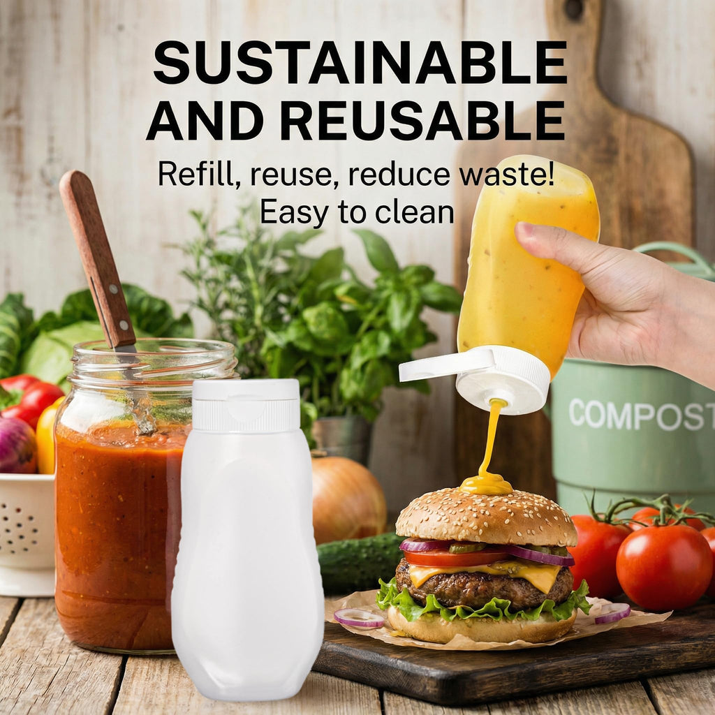 Goaste 12 Pack Condiment Squeeze Bottles, 12 oz Plastic Squirt Bottles with Flip Top Cap, Reusable Empty Sauce Containers with Labels & Silicone Funnels for Ketchup, Mustard, Syrup, Salad Dressings