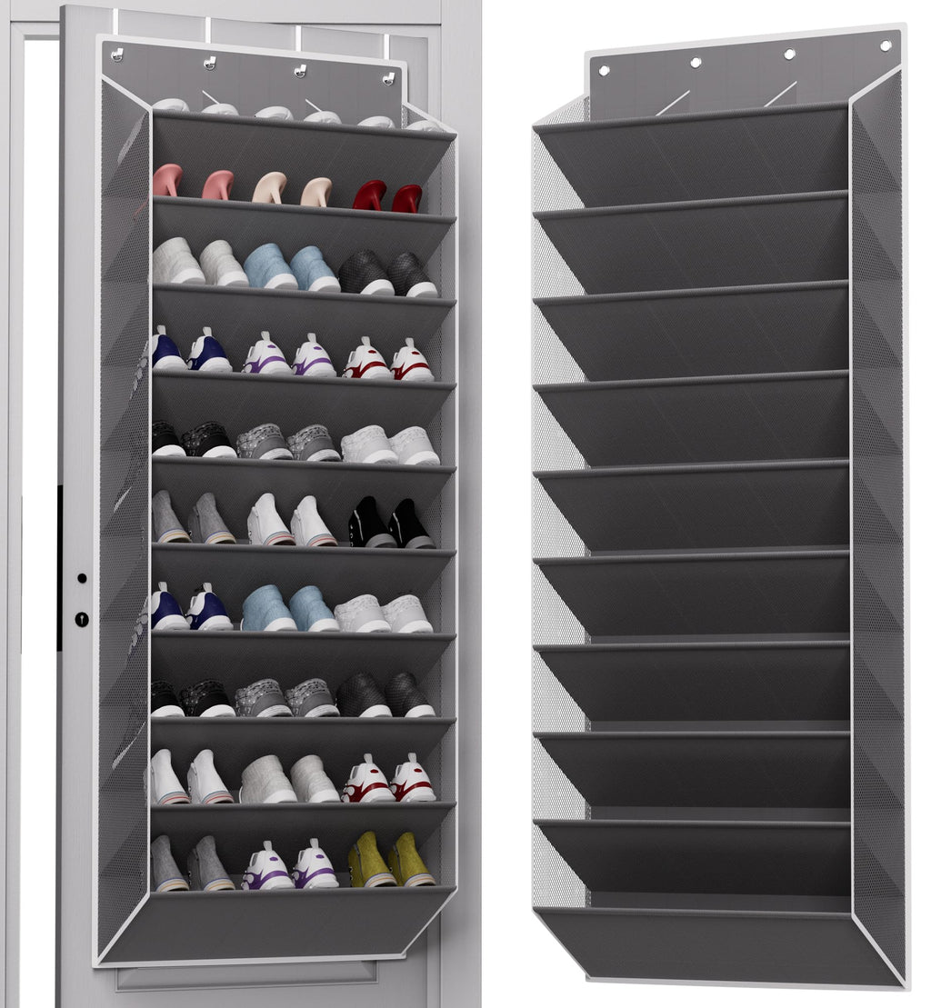 TAHAVICE 10-Tier Large Size Over The Door Shoe Organizer, Holds 30 PairsHanging Shoe Rack with Deep Pockets for Closet, Space-Saving Storage for Sneakers, Boots (Grey)