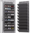 TAHAVICE 10-Tier Large Size Over The Door Shoe Organizer, Holds 30 PairsHanging Shoe Rack with Deep Pockets for Closet, Space-Saving Storage for Sneakers, Boots (Grey)