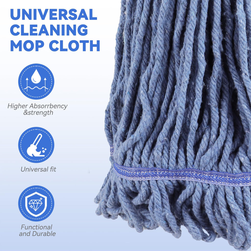 Commercial Mop Heads Replacement: 16 OZ Heavy Duty Mops Head for Floor Cleaning - Wet Industrial Cotton Looped End String Cleaning Mop Head Refill for Rubbermaid Commercial Products,Blue,6 Pack
