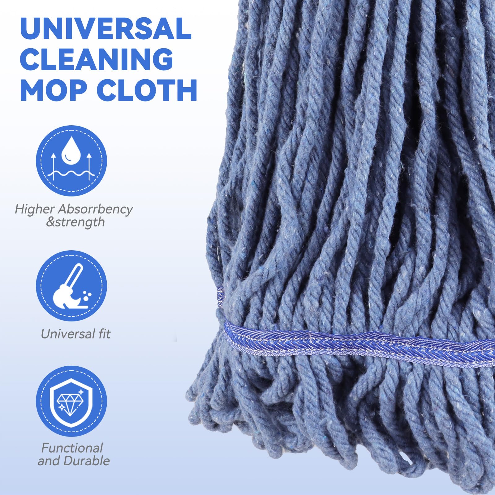 Commercial Mop Heads Replacement: 16 OZ Heavy Duty Mops Head for Floor Cleaning - Wet Industrial Cotton Looped End String Cleaning Mop Head Refill for Rubbermaid Commercial Products,Blue,6 Pack