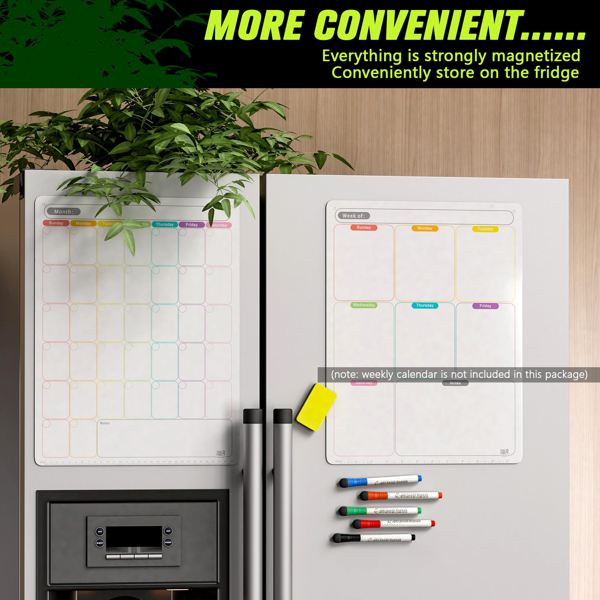 Mag-Fancy Vertical Magnetic Dry Erase Calendar for Refrigerator – Monthly Fridge Planner for Narrow & Side-by-Side Fridges, Fine Tip Markers, Strong Magnet, Reusable Family & Home Organizer