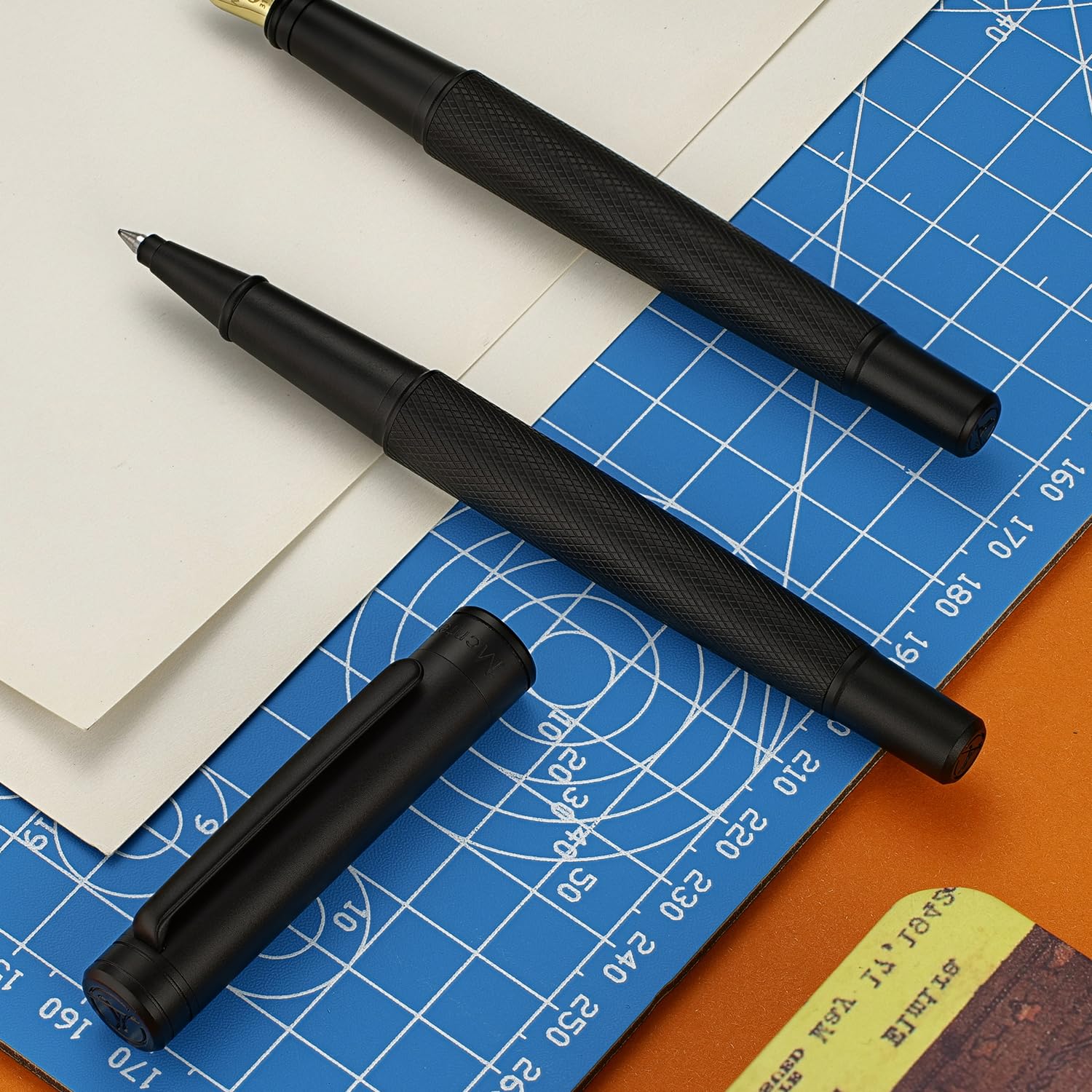 MCNTEIK Luxury Rollerball Pen with Mesh Texture, Schmidt Black Ink Refill, Executive Gift Set for Men&Women, Business Signature Pen, Executive, Office, Nice Fancy Designer Pens, Black