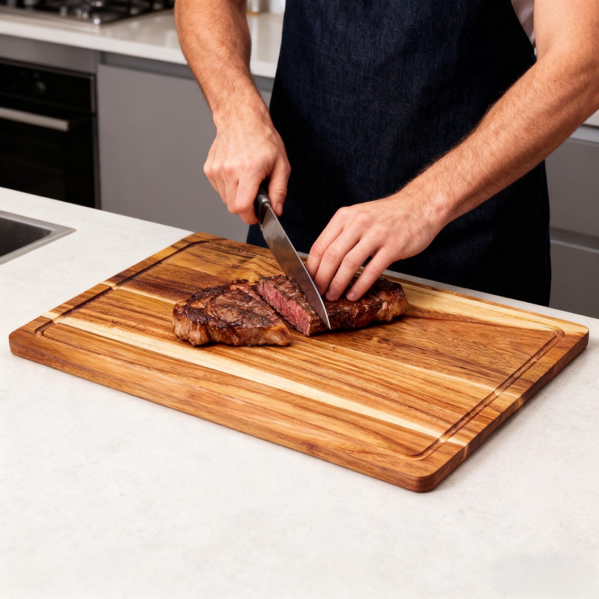 Wood Cutting Boards with Juice Groove (15'' x 10''), Acacia Wood Cutting Board for Kitchen, Wooden Cutting Board for Meat, Cheese, Fruits, and Vegetables (1, Acacia Wood Color, 15'' x 10'')