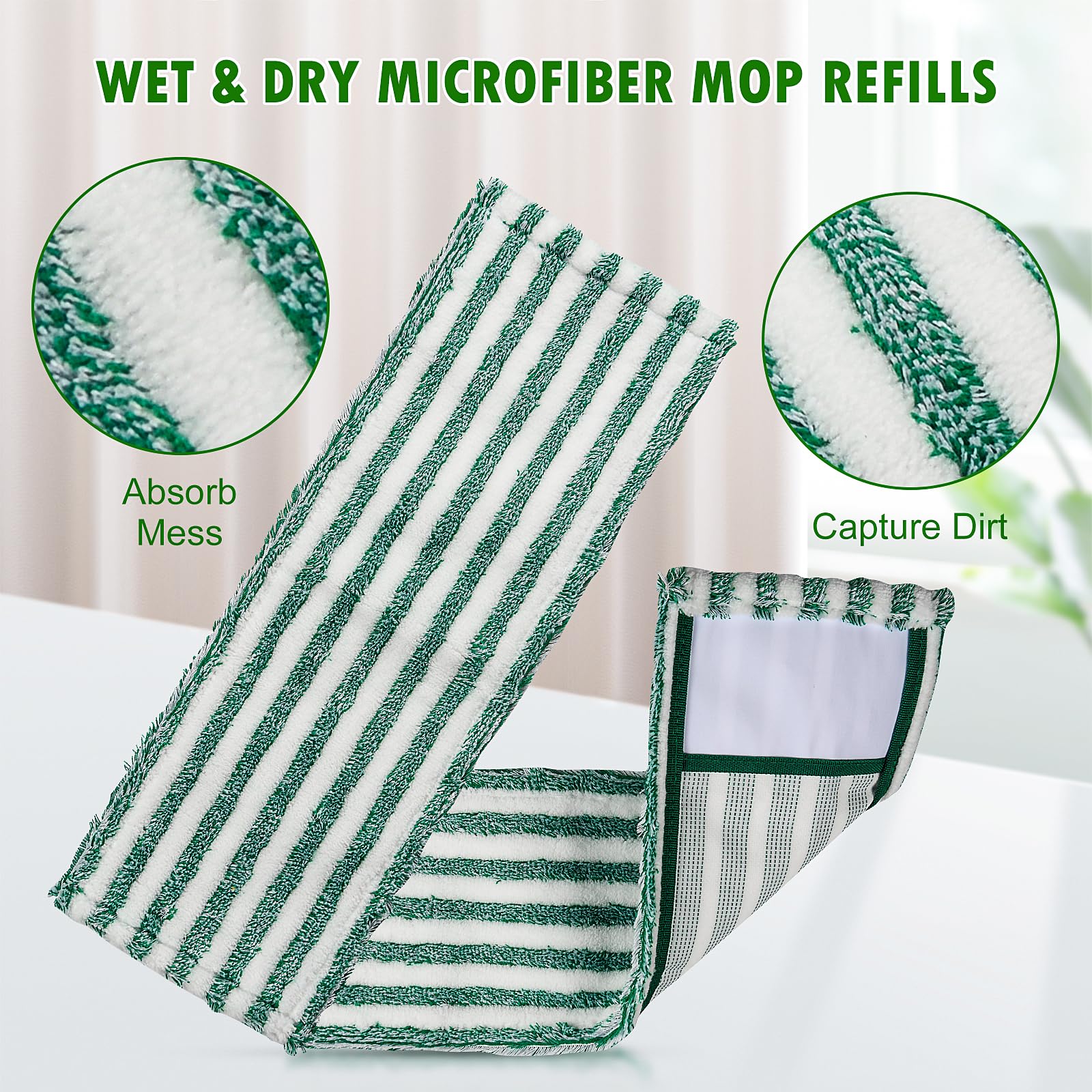 NIXOOT 6 Pack Microfiber Mop Pads for Libman, Reusable Wet & Dry Mop Heads, Machine Washable, Green, Multi-Surface Floors (Vinyl, Wood, Laminate, Marble, Stone, Tile)