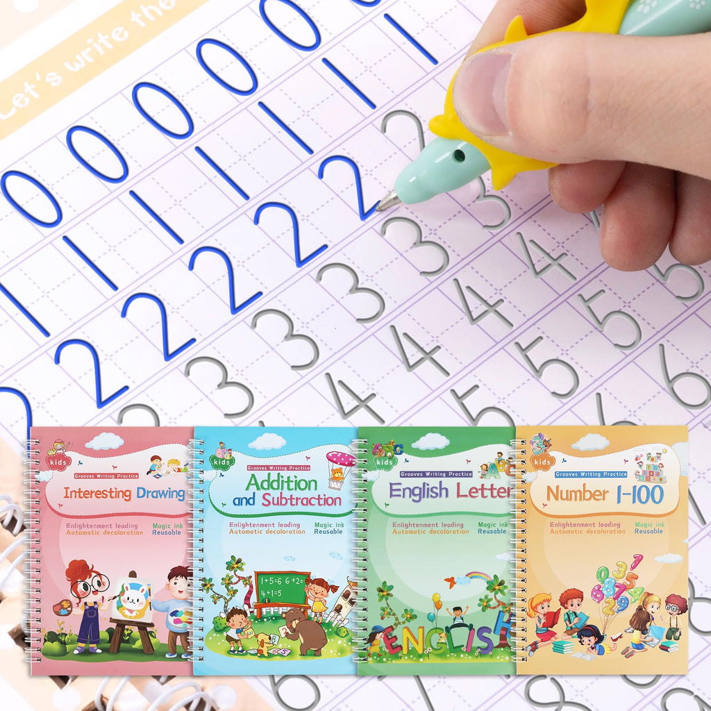 Magical Handwriting Workbooks Handwriting Practice Magic Copybook, Handwriting Aid Magic Pen Reusable Copybook Grooves Template Design for Children