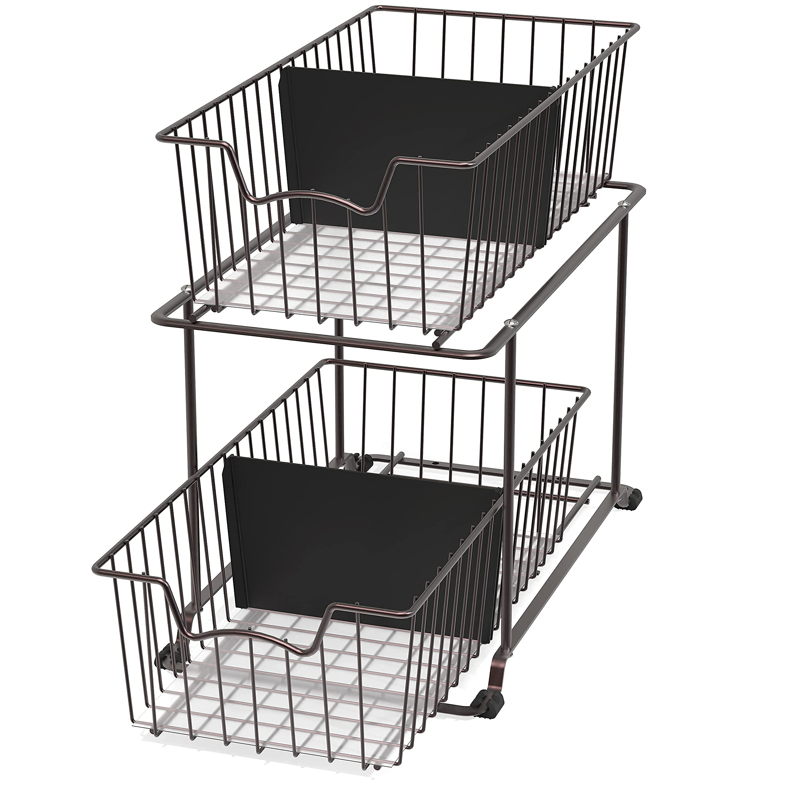 Simple Houseware 2 Tier Pull Out Cabinet Wire Basket Drawer Organizer for Under Sink, Kitchen, and Bathroom, Brown