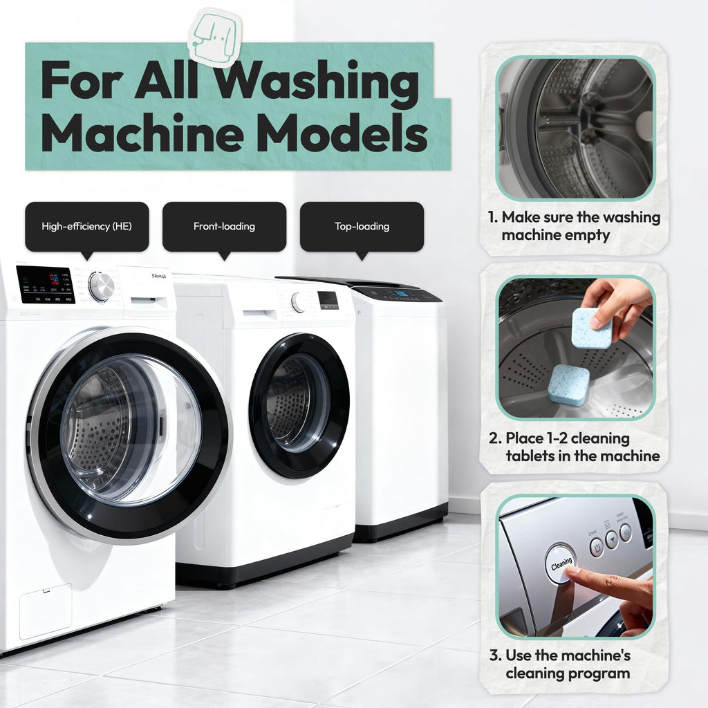 12 Month Supply of Washing Machine Cleaner - 24 Pack Powerful Descaler Tablets for Deep Cleaning, Remove Odor & Residue in HE Front & Top Loaders, Septic Safe