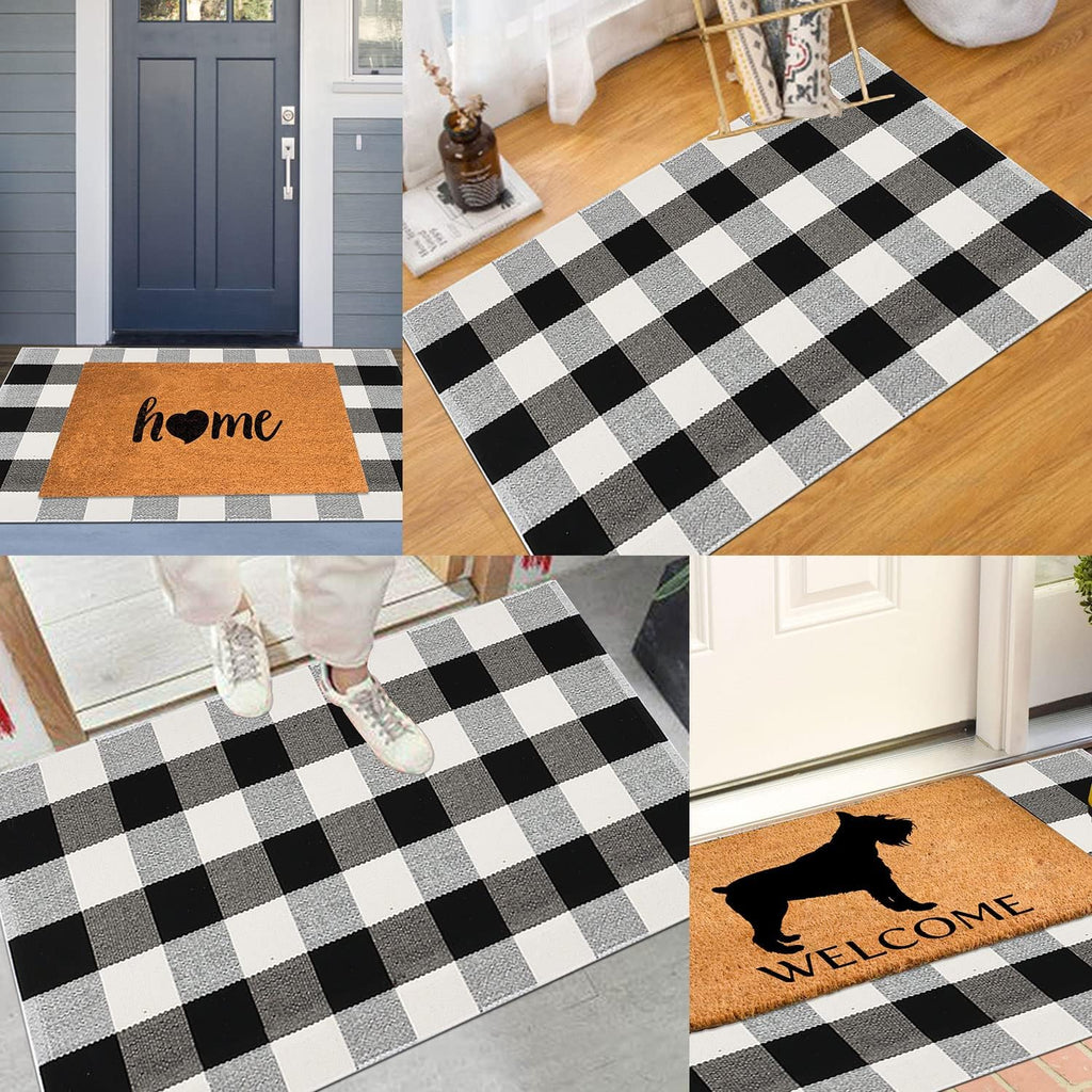 Cekene Buffalo Plaid Outdoor Checkered Rug 2x4.2ft Buffalo Plaid Rug Cotton Woven Washable Front Door Mat Indoor Rugs for Entrance Front Porch Patio