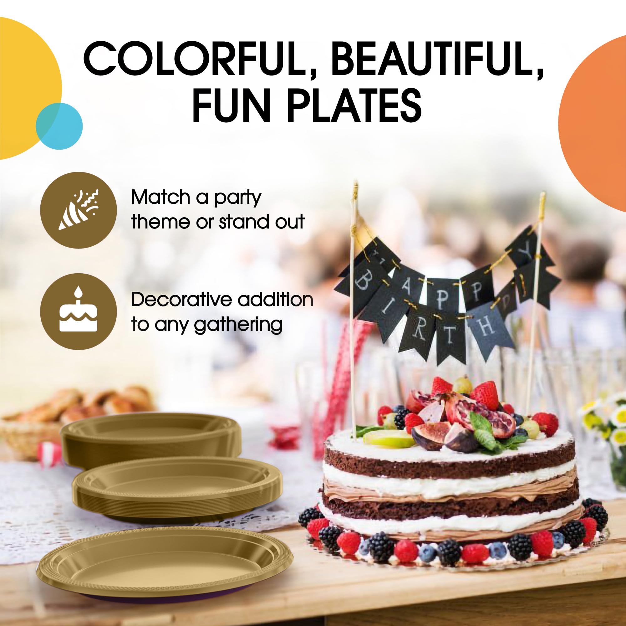 Exquisite Gold Plastic Plates for Party 7" Gold Disposable Plates for Party Supplies 50 Pcs Disposable Dinner Plate Heavy Duty 350 GSM Plate Sets, Plastic Dinnerware Sets