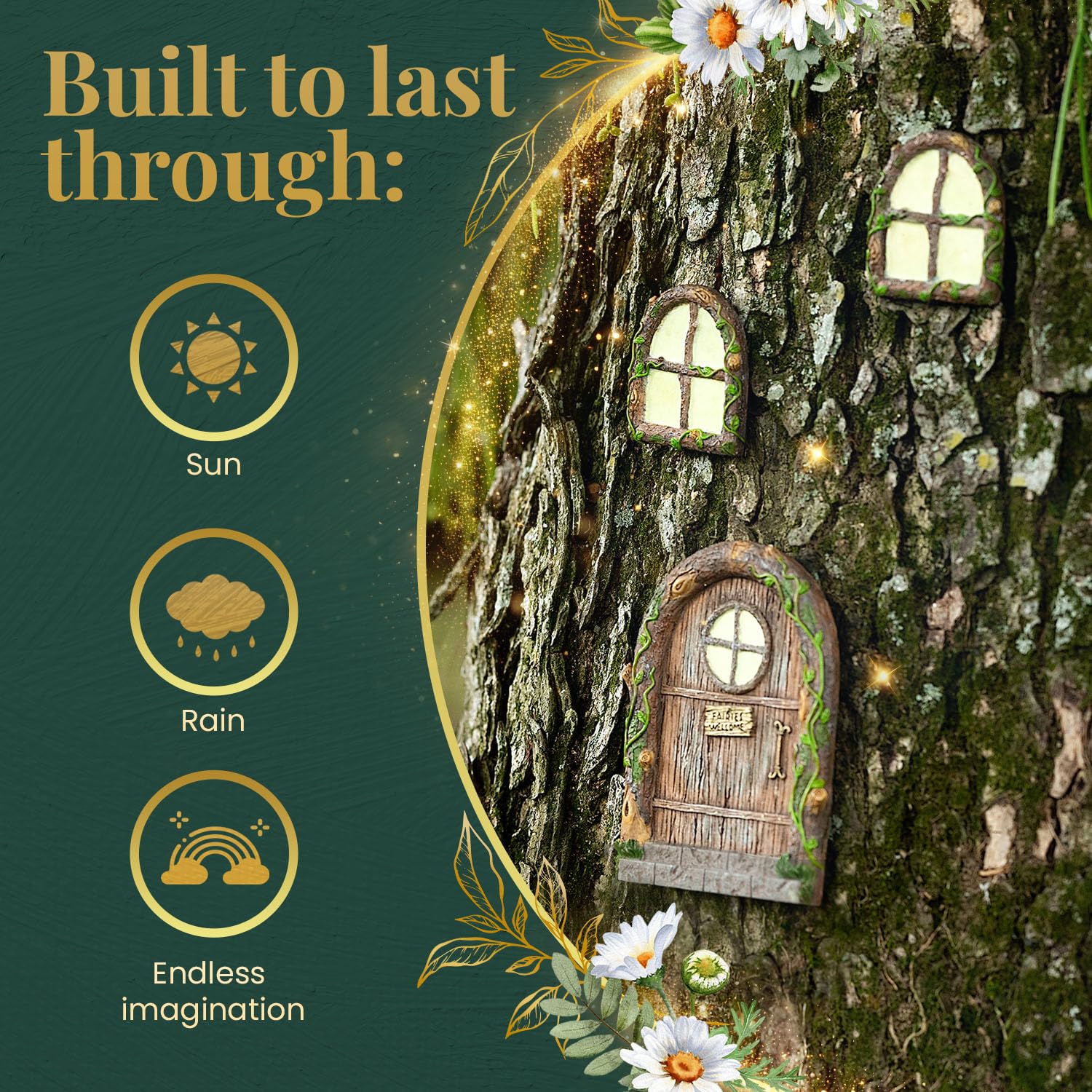 Fairy Door and Garden Kit - Outdoor Accessories for Trees, Gnome House, Decor