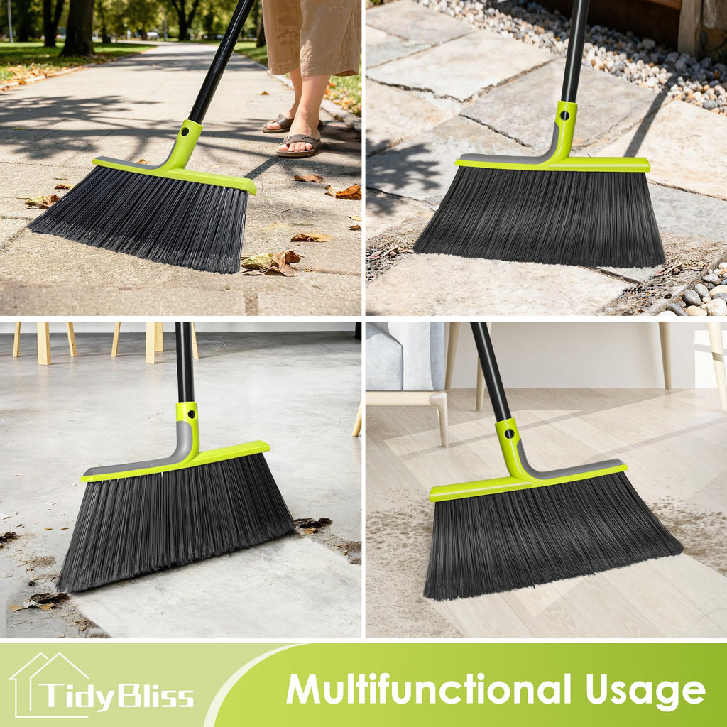 TidyBliss Outdoor Broom Heavy Duty, 56 inches Tall Commercial Soft Bristle Angle Brush for Sweeping Outside Patio Garden Porch Deck Shop Restaurant Garage House Lobby Hardwood Floors (Green)