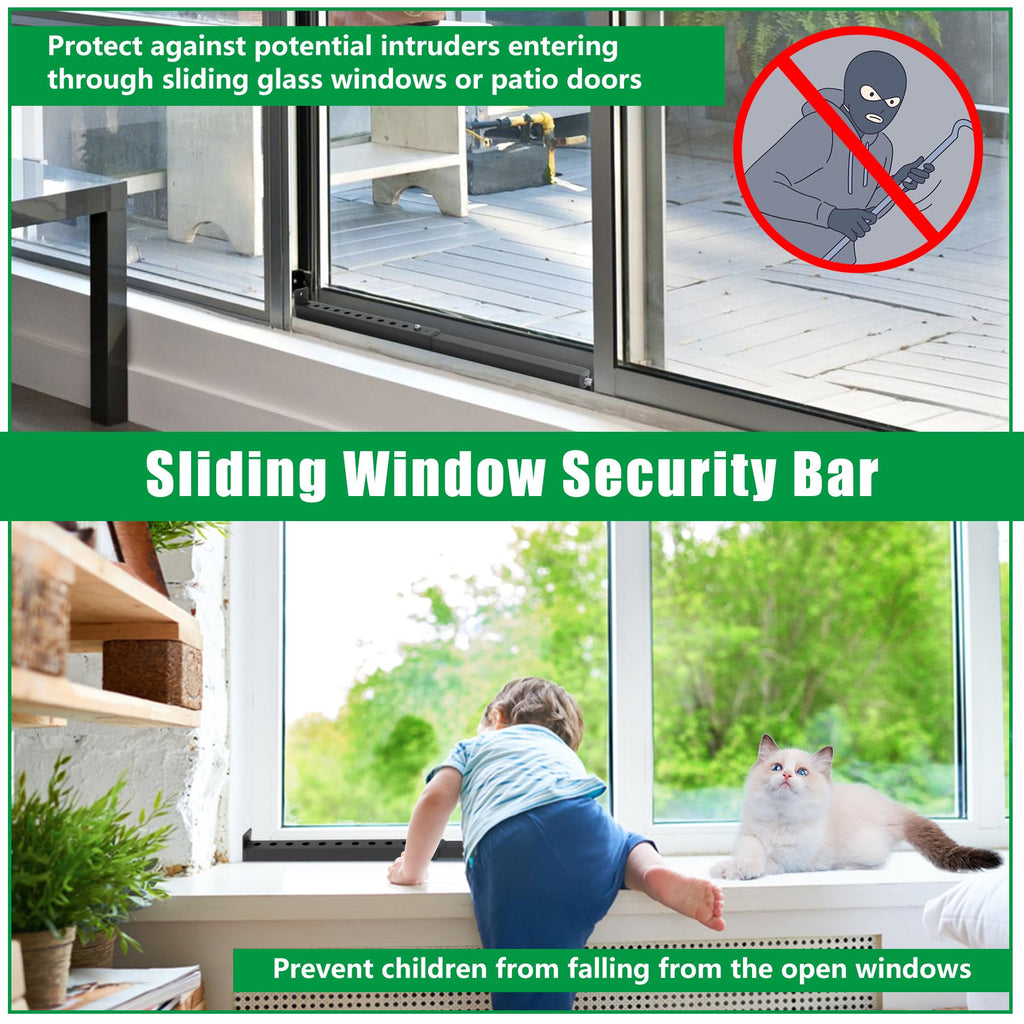 Forestchill Adjustable Window Security Bar, Extends from 10" to 18" Window Locks Bar for Inside Sliding Window, Black