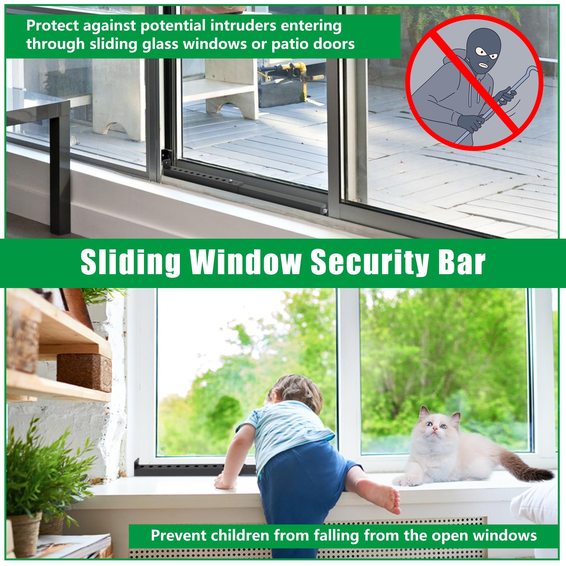 Forestchill Adjustable Window Security Bar, Extends from 10" to 18" Window Locks Bar for Inside Sliding Window, Black