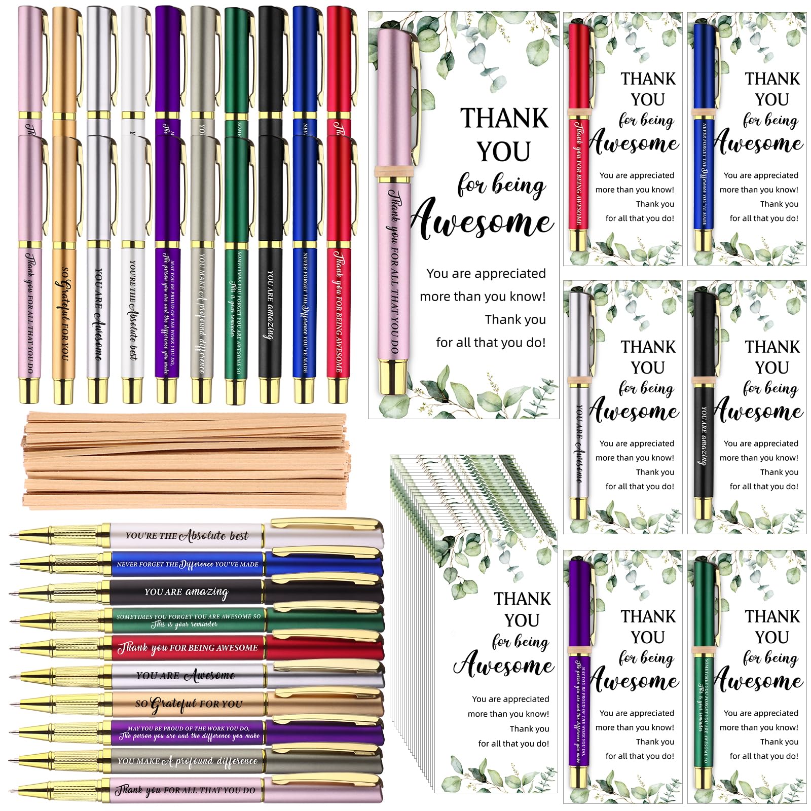 30 Sets Thank You Gifts Employee Appreciation Gift Bulk for Coworkers Motivational Pens with Thank You Cards Gift Bags Inspirational Gifts for Colleagues Staff Teacher Nurses Volunteer Team