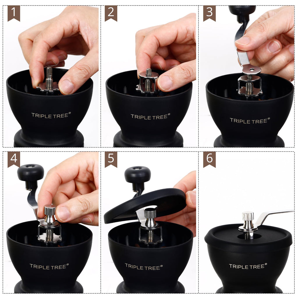 Manual Coffee Grinder with Ceramic Burrs and Lengthen Stainless Steel Handle, Hand Coffee Mill with 2 Glass Jars(11oz Each), Brush and Tablespoon Scoop, Coffee Bean Grinder for Camping, Black