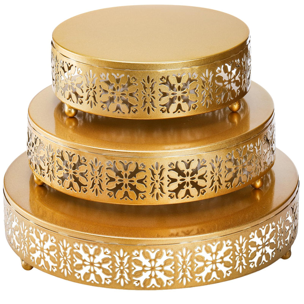 Coloch 3 Pack Golden Cake Stand Set, Round Metal Dessert Display Stand Decorative Cake Holder Cupcake Pastry Candy Display Plate for Wedding, Party, Birthday, Event