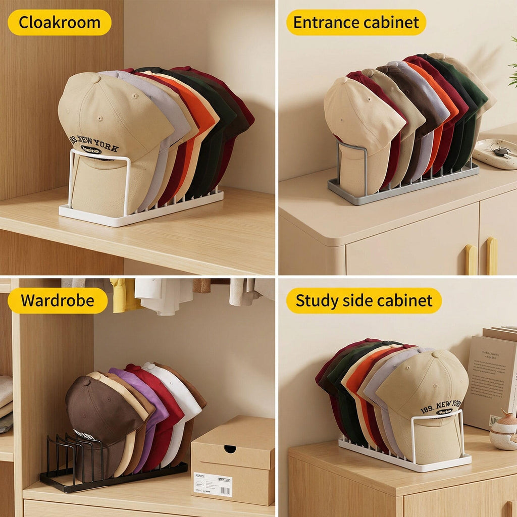 YiSeyruo Hat Organizer - Space Saving Stand for 10 Baseball Caps - Premium Metal Rack Display for Closet (Black)