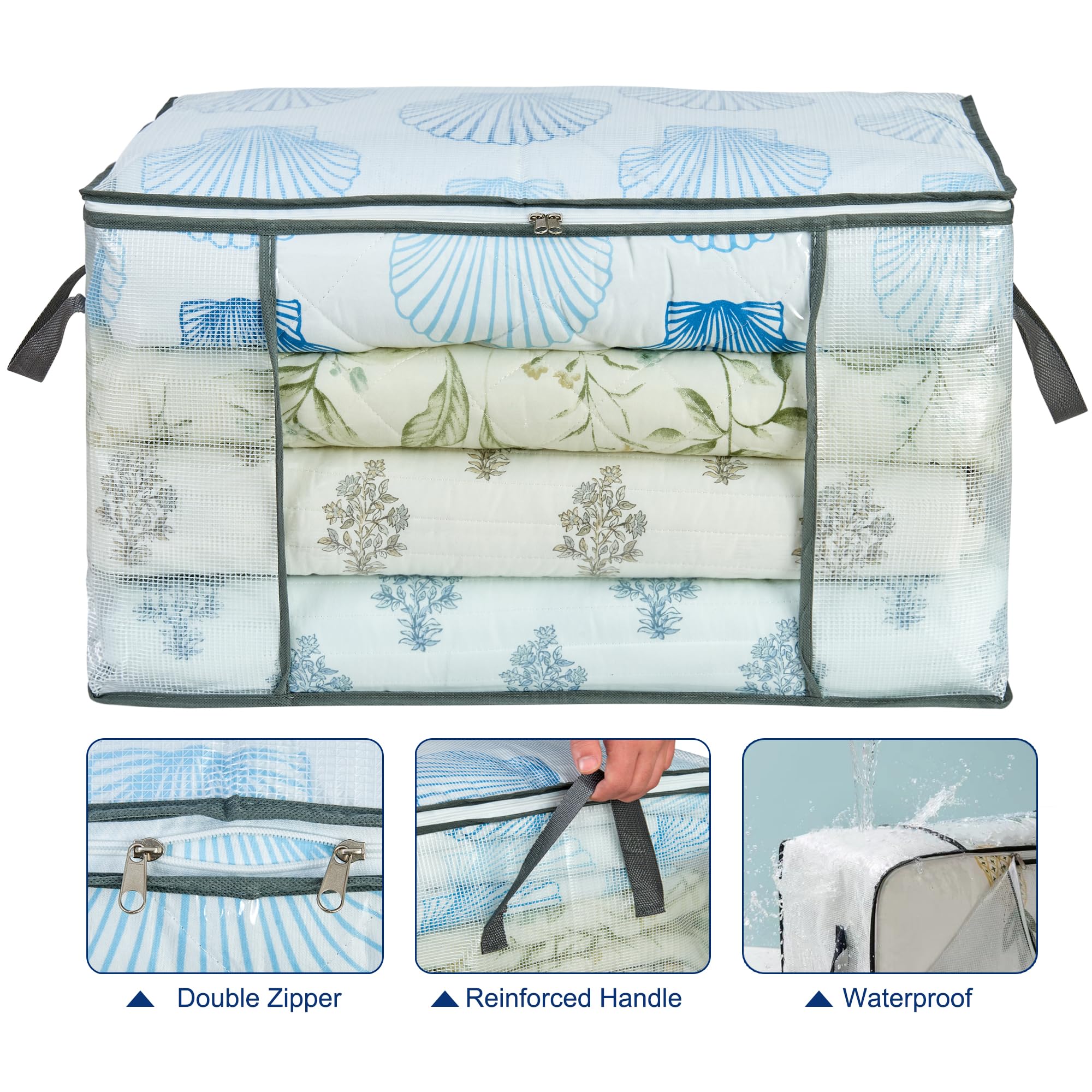 MKOKYD 80L Clear Large Storage Bag, Clothes Storage Containers for Organizing Closet, Bedroom, Underbed, Comforters, Clothing, Blankets, Pillow, Foldable Organizer with Sturdy Handle and Zippers (6)