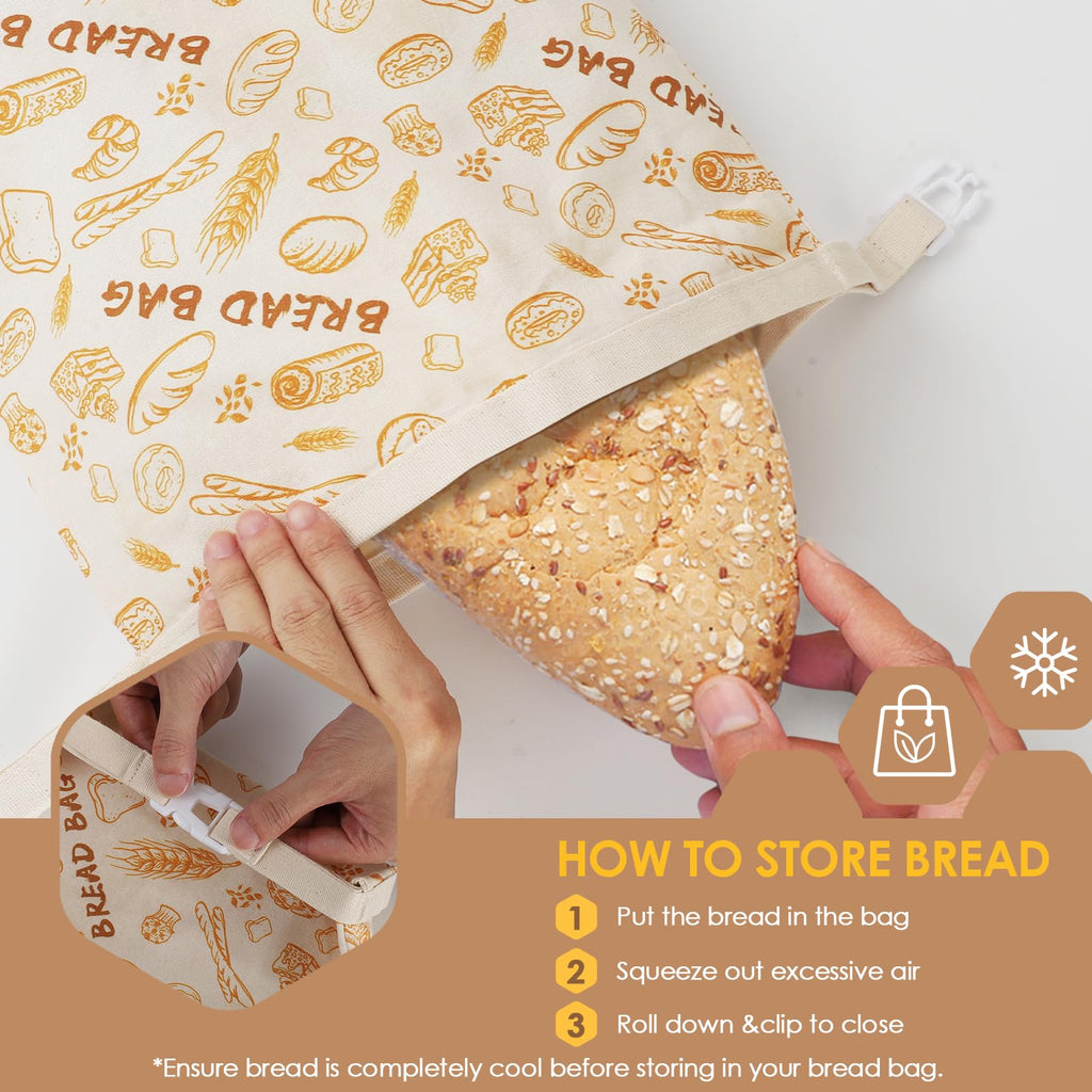 3-Pack Reusable Beeswax Bread Bags - Large 17x13 Inch for Sourdough & Homemade Bread Storage | All-Natural Beeswax Preservation, Eco-Friendly Cotton Food Bags - Easy to Clean & Daily Use