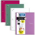 Five Star Spiral Notebook + Study App, 4 Pack, 1 Subject, College Ruled Paper, 8-1/2" x 11", 100 Sheets, Fights Ink Bleed, Water Resistant Cover, Amethyst Purple, Raspberry Pink, White and Seaglass