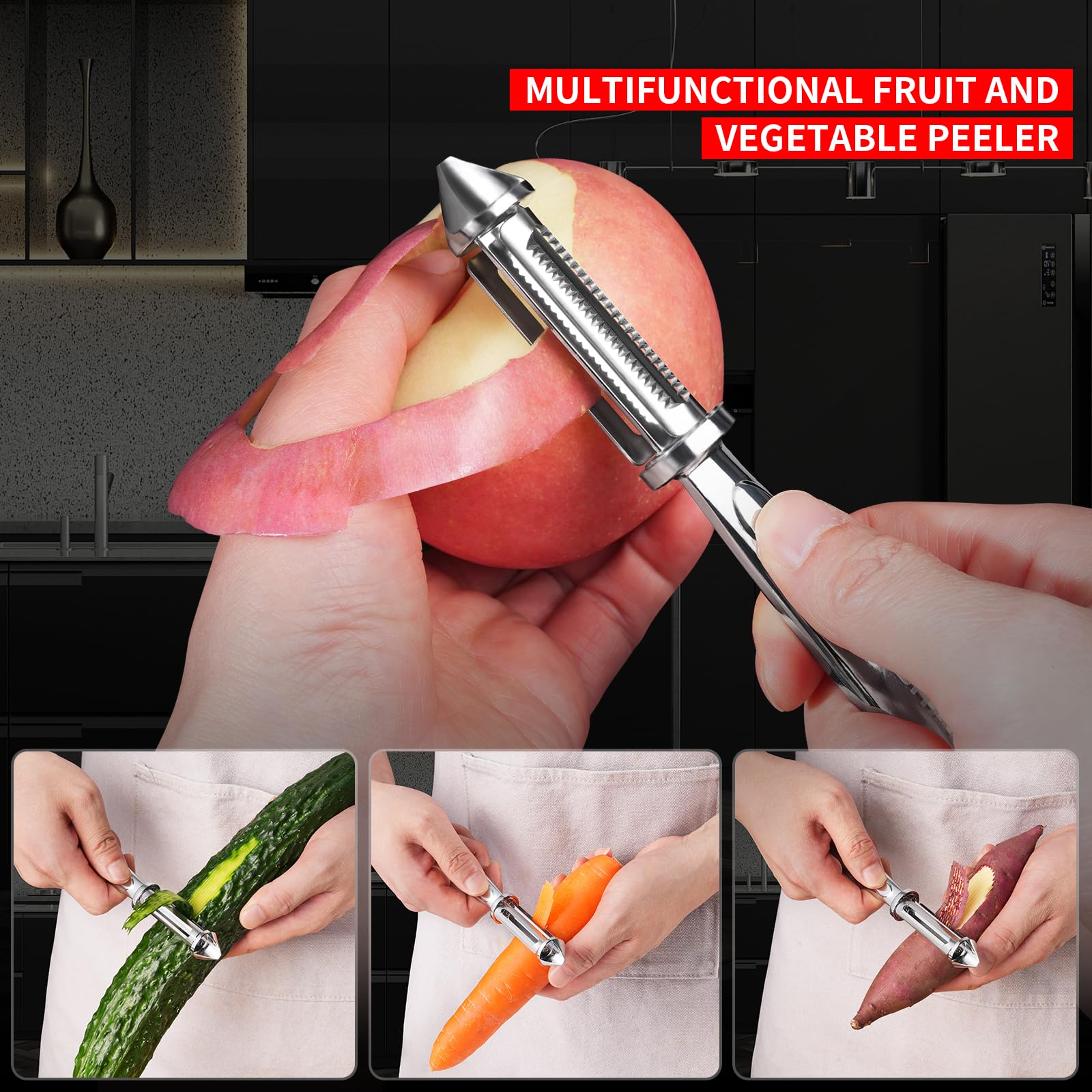 MAD SHARK Ultra Sharp Vegetable Peelers for Kitchen – 10 Years No-Rust Stainless Steel Serrated Potato Peeler Easy to Use Y Peeler with Durable Non-Slip Ergonomic Grips for Carrots, 2pc