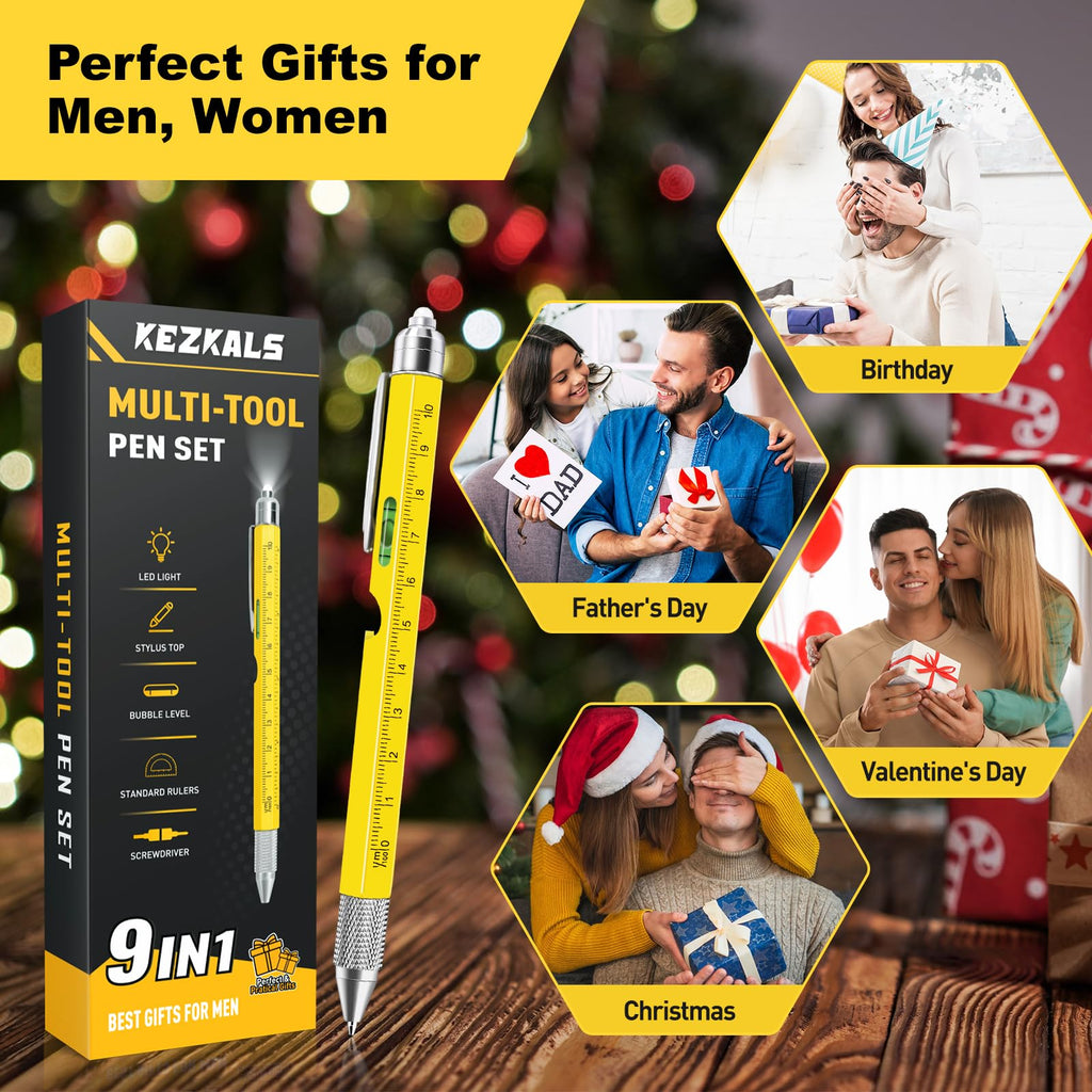 KEZKALS Gifts for Men Husbands, 9 in 1 Multitool Pen, Anniversary Birthday Gifts for Men, Mens Gifts for Him Dad Grandpa, Fathers Day Gift Ideas for Men from Daughter Wife Son, Cool Gadgets Tools