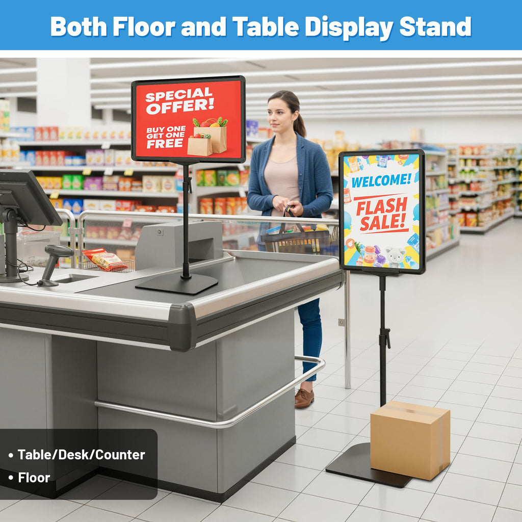 VAIIGO 4Pack Sign Stand for Display 8.5 x 11, Adjustable Poster Stand for Table Top & Floor, Floor Standing Sign Holder, Metal Signage Stands for Business, Tradeshow, Store, Farm Display Stands
