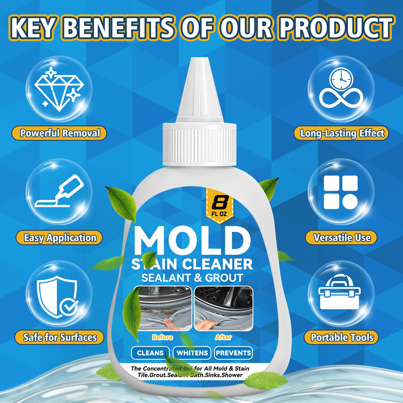HouseMold Stain Remover Gel, Washing Machine Cleaner with Brush, Stain Remover for Washing Machine, Refrigerator, Shower (220.01 g)