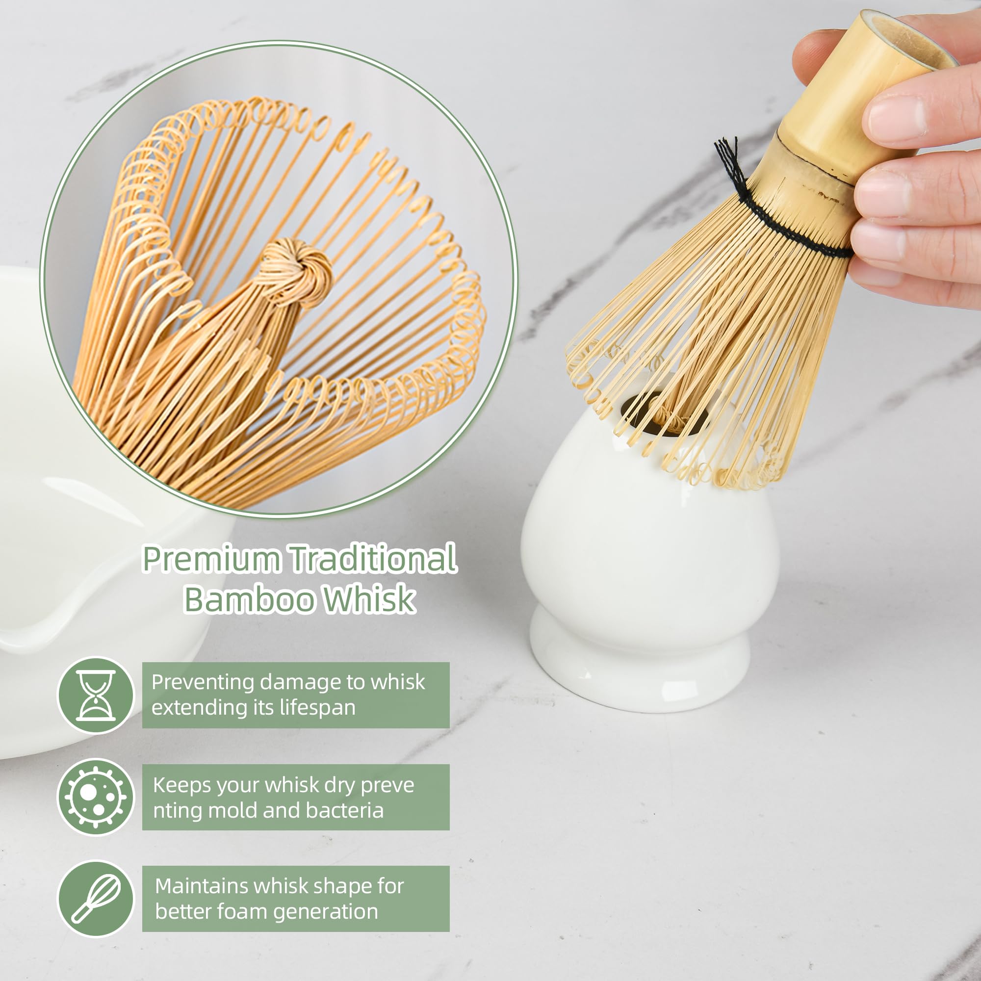 Matcha Whisk Set - Japanese Household Matcha Tea Kit for Tea Lovers (White)