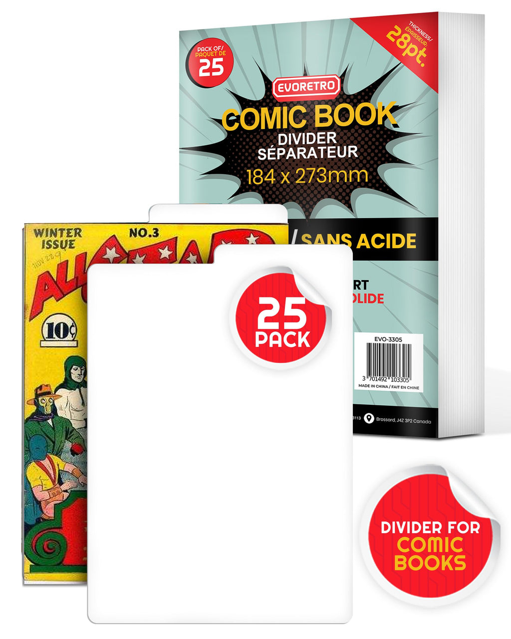 EVORETRO Premium White Comic Book Dividers 25-Pack, Acid-Free Cardstock Organizers for Short and Small Comic Boxes, Durable Shelf and Collection Sorting Tabs