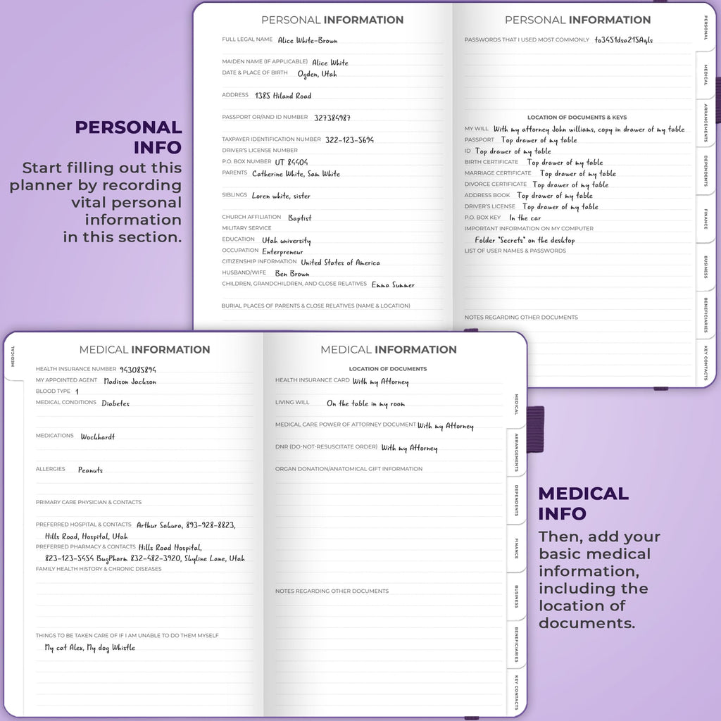 Clever Fox End of Life Planner – Guided Final Arrangements Organizer Notebook for Instructions, Beneficiary Info, Will Preparation, Last Wishes & Funeral Planning – Hardcover, A5 Size (Purple)