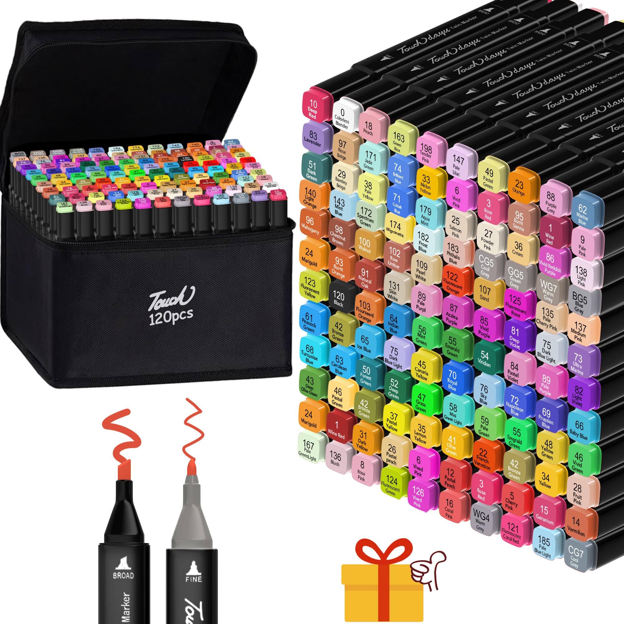 120 Colors Dual Tip Alcohol Markers Set, Alcohol Based Art Markers with Fine and Chisel Tips for Adult Coloring Books, Drawing, Sketching, Painting and Design