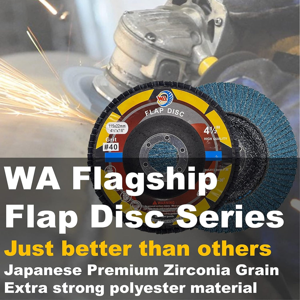 WA GRINDER 22PACK 4-1/2" x 7/8" inch Assorted Grit Zirconia/Alumina Flap Disc [40Grit(x10), 80Grit(x10), 120Grit(x2)] for Angle Grinder Sanding Disc, Grinder Disc for Metal and Woodworking 4 1/2 Inch