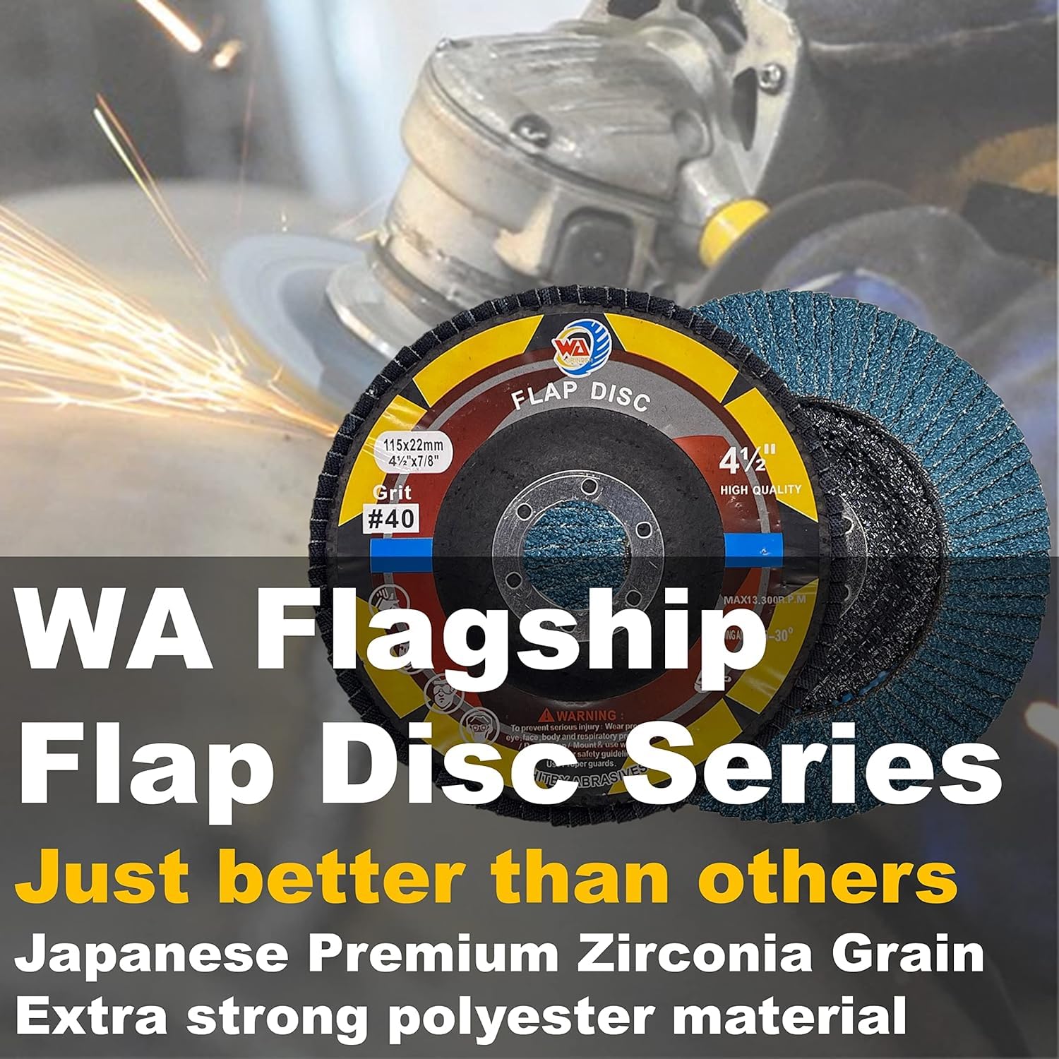 WA GRINDER 22PACK 4-1/2" x 7/8" inch Assorted Grit Zirconia/Alumina Flap Disc [40Grit(x10), 80Grit(x10), 120Grit(x2)] for Angle Grinder Sanding Disc, Grinder Disc for Metal and Woodworking 4 1/2 Inch