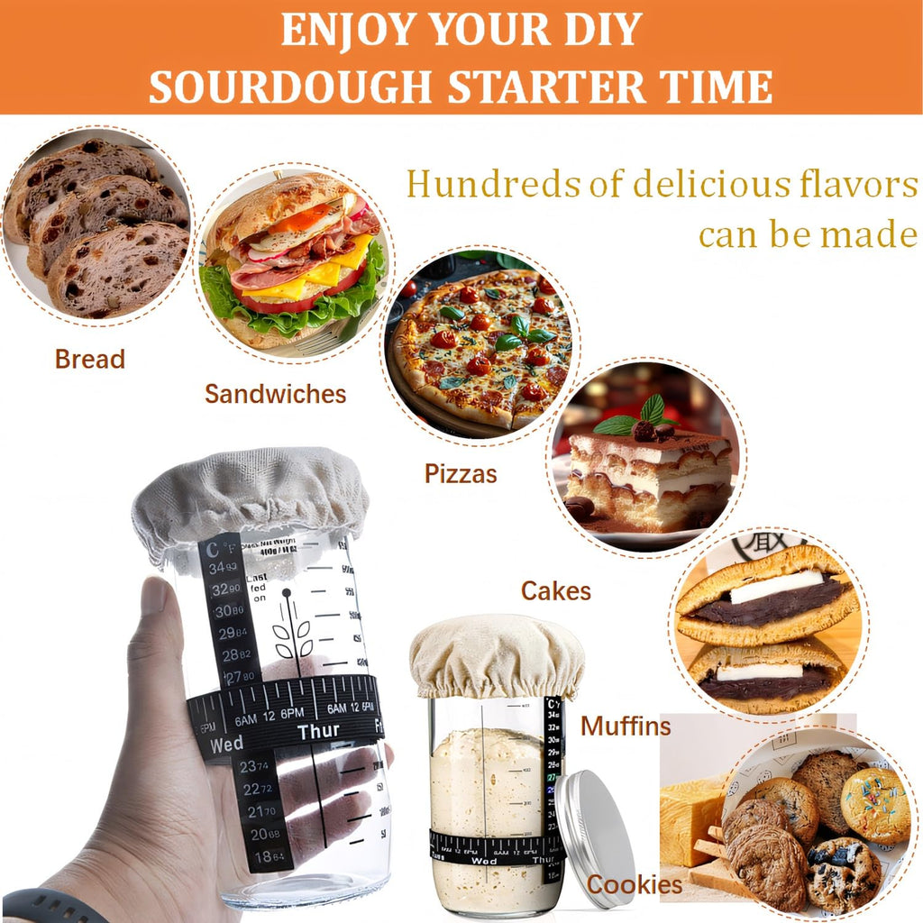 Sourdough Starter Kit,Proofing Basket of two,9 in Round &10 in Oval Banneton proofing Basket set with Silicone Bread Sling, Dough Scrapers, lame,Sourdough Jar,Perfect Bread Making Kit