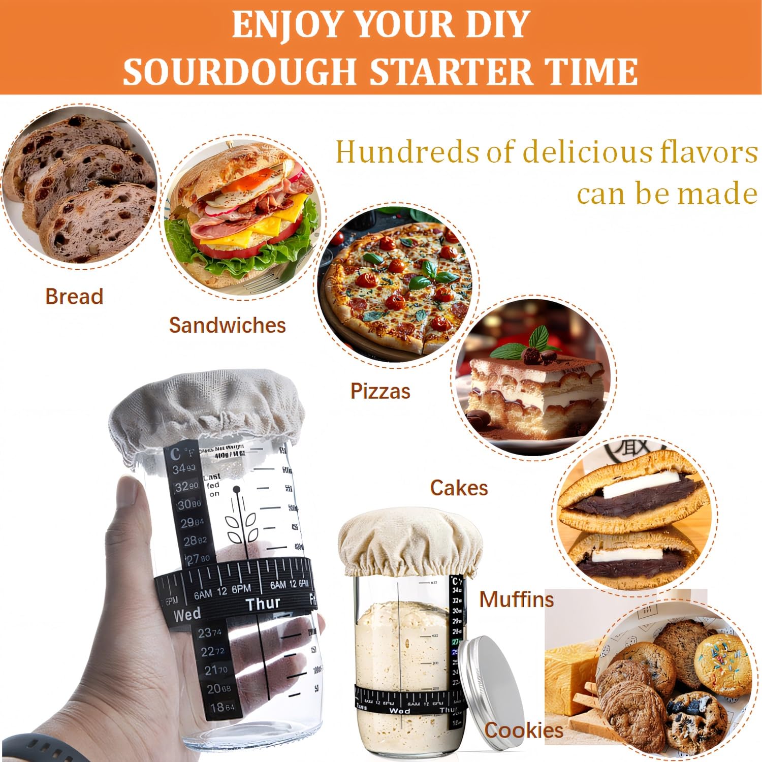 Sourdough Starter Kit,Proofing Basket of two,9 in Round &10 in Oval Banneton proofing Basket set with Silicone Bread Sling, Dough Scrapers, lame,Sourdough Jar,Perfect Bread Making Kit