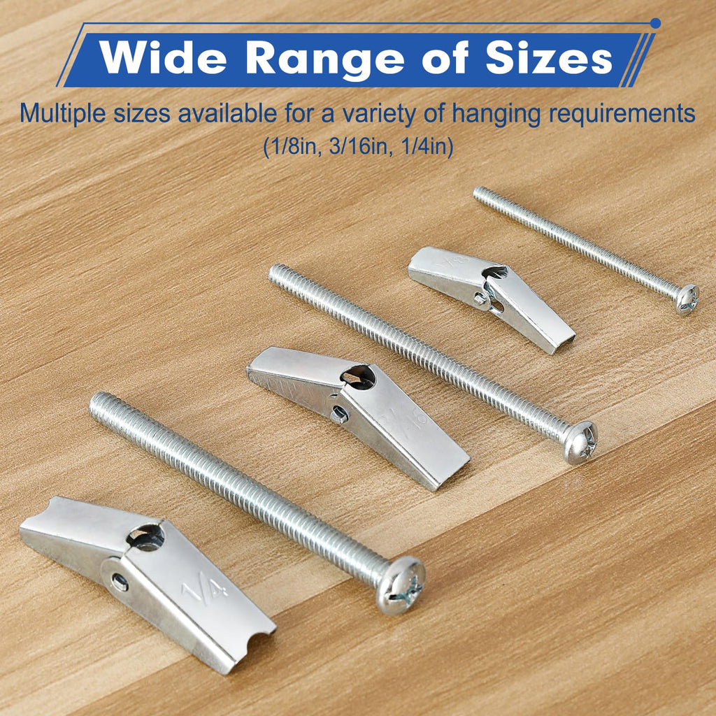 46Pcs Heavy Duty Drywall Anchors, Toggle Bolts and Wing Nut Kit,Dry Wall Anchors and Screws Kit,3 Sizes(1/8in, 3/16in, 1/4in) Butterfly Anchors for Ceiling,Sheetrock,Hollow Wall