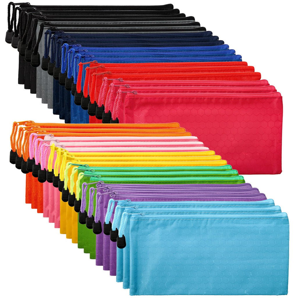 SOUJOY 36PCS Zipper Pencil Pouches, 9'' x 4.7'' PVC Multicolor Zip File Bags, 12 Colors Waterproof Pen Case for Bills, Cosmetics, Travel Storage, School and Office Supplies