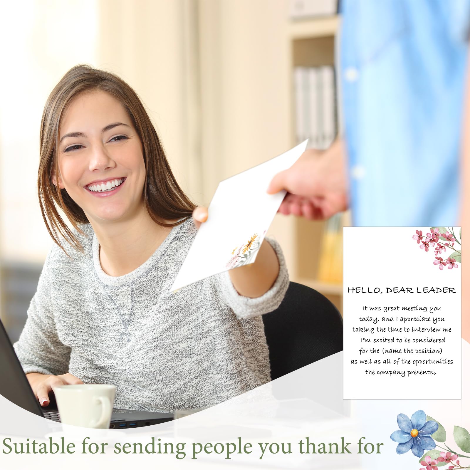 100 Pcs Greenery Note Cards 4x6in, Eucalyptus Leaves Blank Cardstock, Floral Blank Note Cards Watercolor Index Cards Thank Greeting Cards for School Office Wedding Baby Shower (White,Floral)