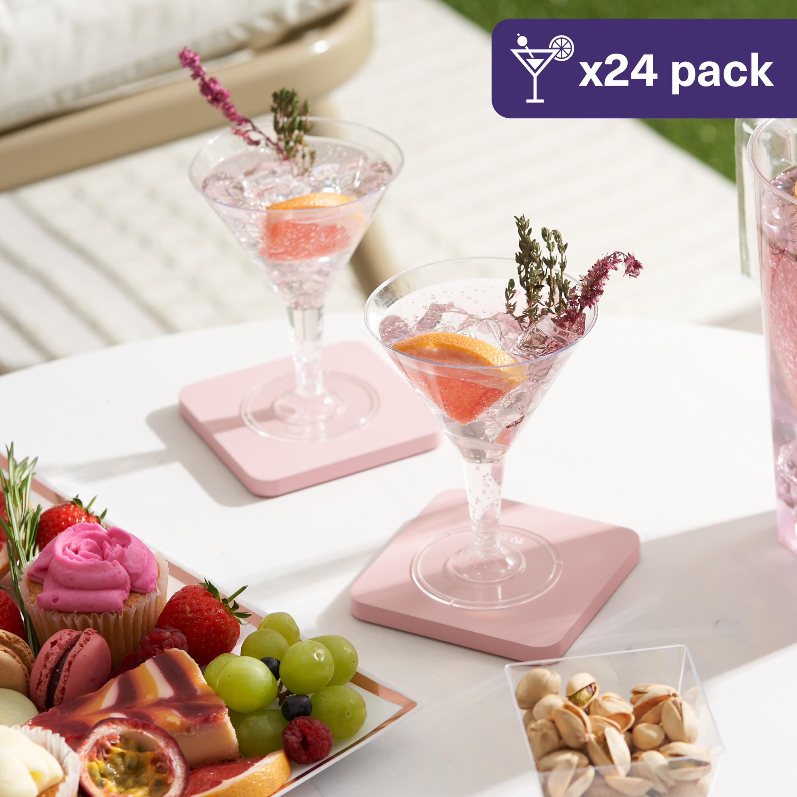 MATANA 24 Premium Plastic Martini Cocktail Glasses 7 oz/ 210ml - Elegant & Reusable Plastic Glasses for Manhattan, Margarita, Cosmopolitan, Desserts - Weddings, Birthdays, Christmas Parties