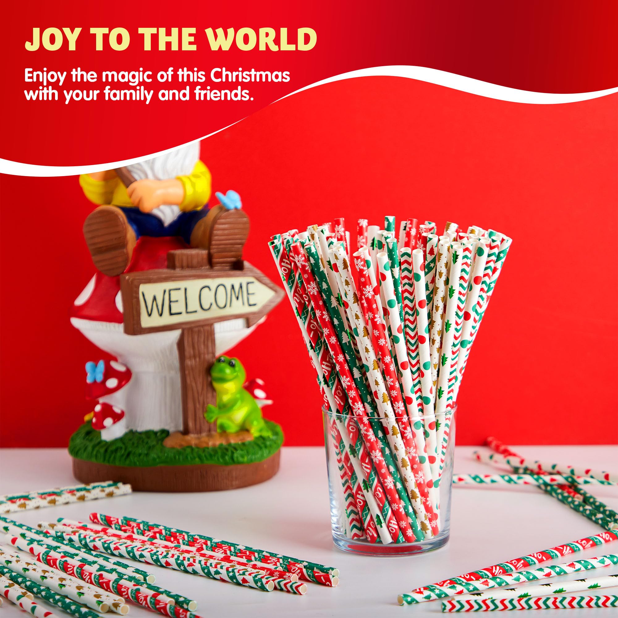 JOYIN 200 Pcs Christmas Disposable Paper Straws Colorful for Drinkware Party Decoration