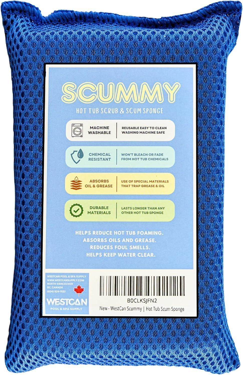 SCUMMY 2.0 Hot Tub Scum Sponge | Machine Washable | Grease & Oil Absorber | Reusable | for Bromine & Chlorine Hot Tubs | Use with Other Hot Tub Chemicals | Spa & Hot Tub Accessories | Scum Collector