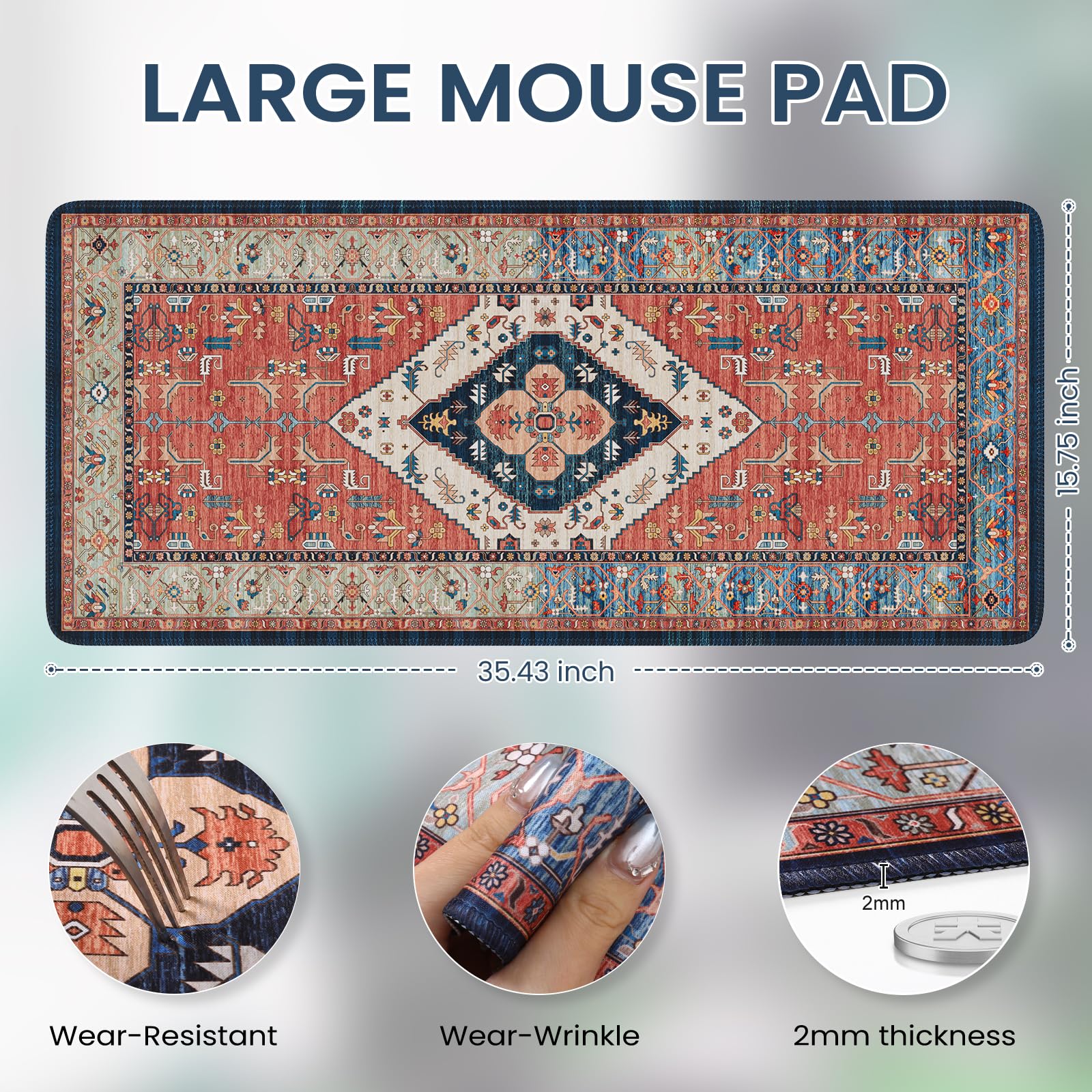 iCasso Rug Desk Mat,Extra Large Desk Pad Non Slip,XXL Keyboard Mat for Home,Long Extended Gaming Mouse Pad with Stitched Edges,Desk Cover Mat for Office Decor(35.4×15.7 Inches)
